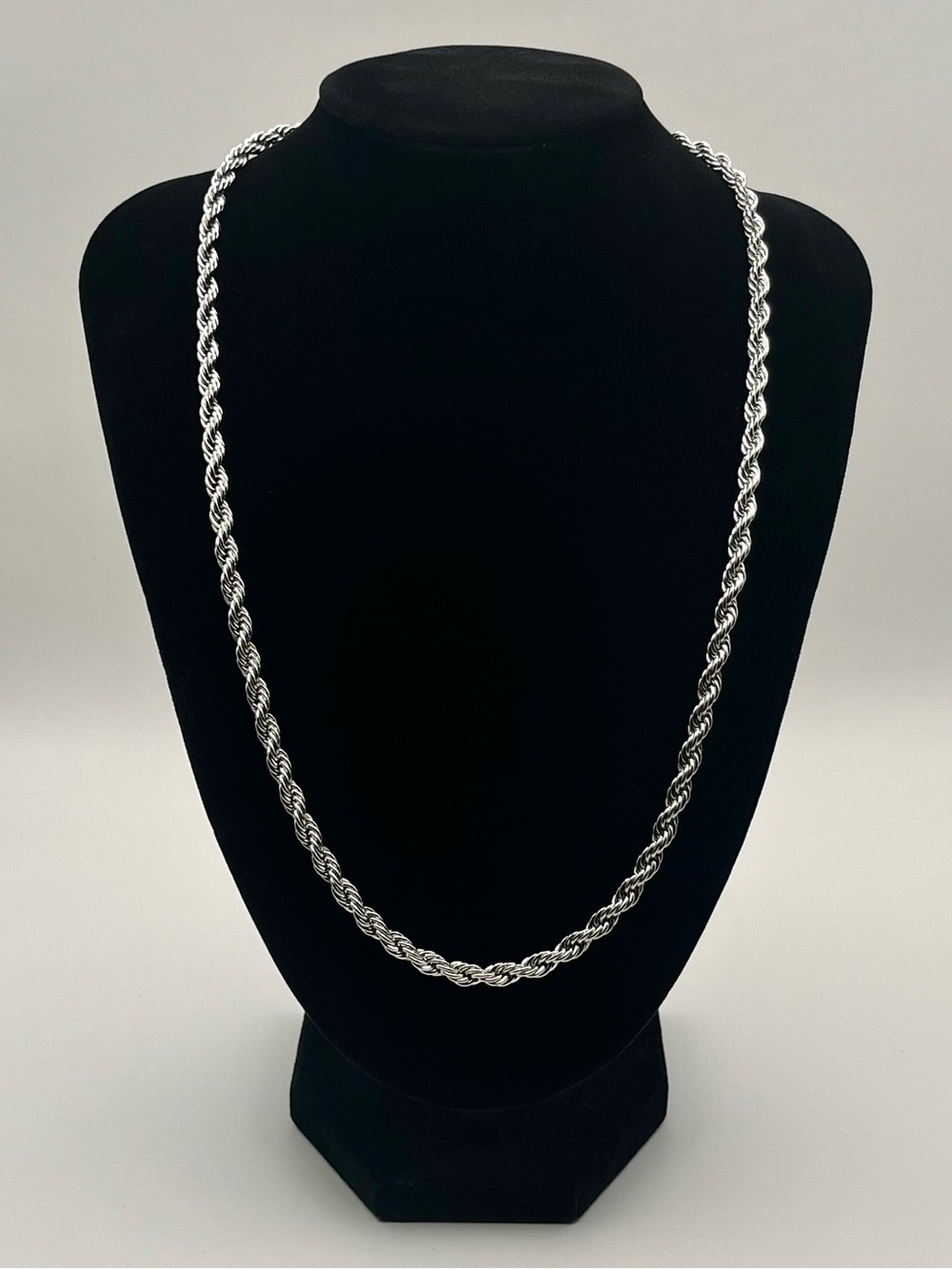 Silver Plated 5mm Rope Chain 22” Stainless Steel Necklace